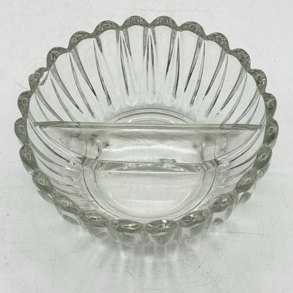 Vintage Fostoria American Clear Glass Divided Sauce Bowl 5